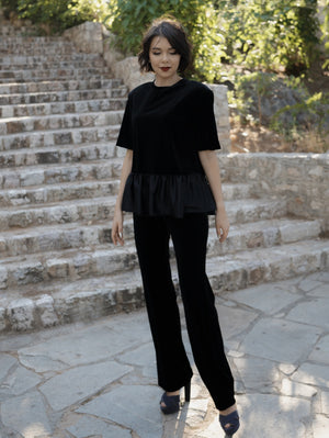 Fleur Velvet Black Set Top & Trousers