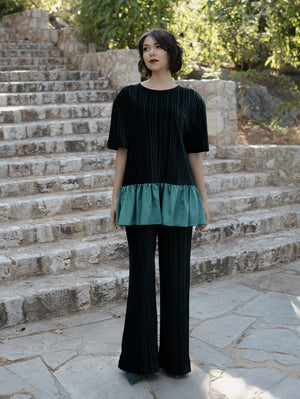 Fleur Velvet Green Set Top & Trousers