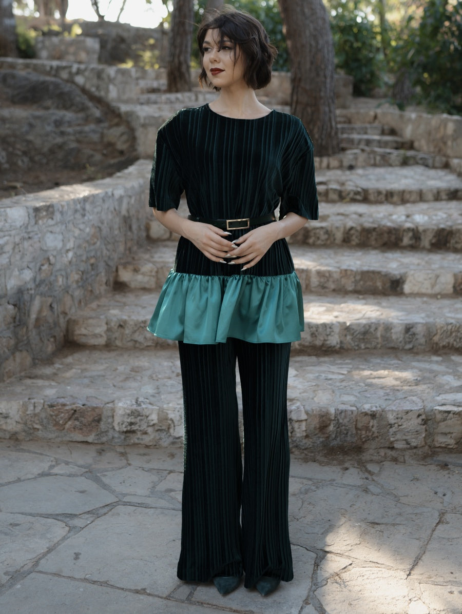 Fleur Velvet Green Set Top & Trousers